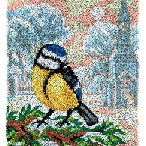 Latch Hook Rug Kits for Adults,Winter Bird Church Rug Making Latch Hooking Kit latch hook cushion kits,Needlework Cushion Cover Hand Craft Crochet for Great Family