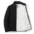 thumbnail image 3 of IYTR Mens Winter Jacket Solid Color Long Sleeve Jacket Zipper Stand-up Collar Fashion Plus Velvet Padded Warm Jacket Coats with Pocket Black M, 3 of 6