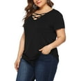 thumbnail image 2 of Fancyglim Womens Plus Size Tops Casual V Neck Loose T-Shirts Blouse Black 3XL, 2 of 4