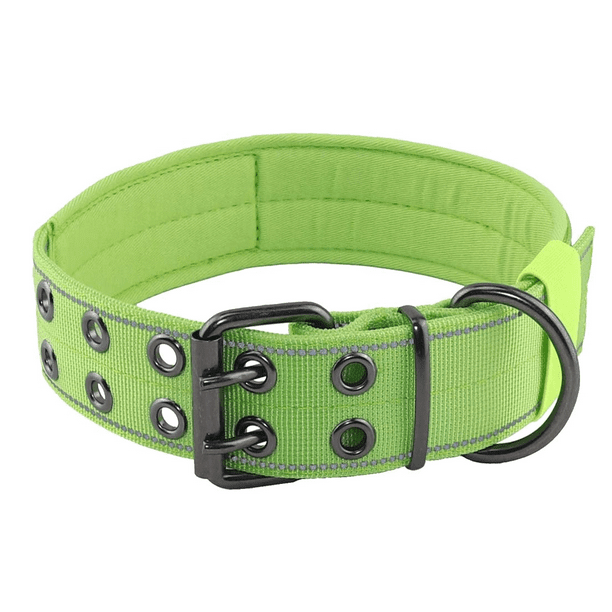 Collar táctico para perros de nailon reflectante con hebilla de metal y asa de control para perros medianos
