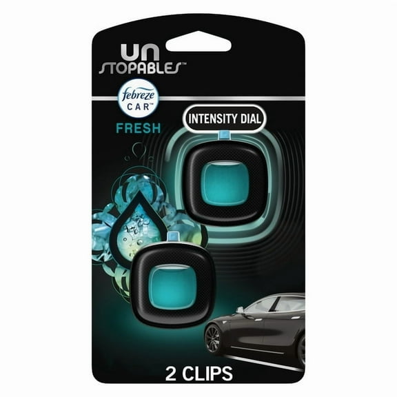 Febreze Car Air Freshener, Odor-Fighting Car Vent Clip, Unstopables Fresh, 2 Count ( 4 Pack )