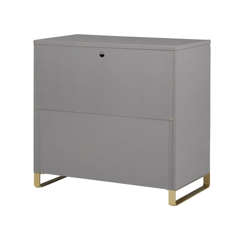 MoDRN Glam 3 Drawer Dresser Grey with Satin Brass Walmart