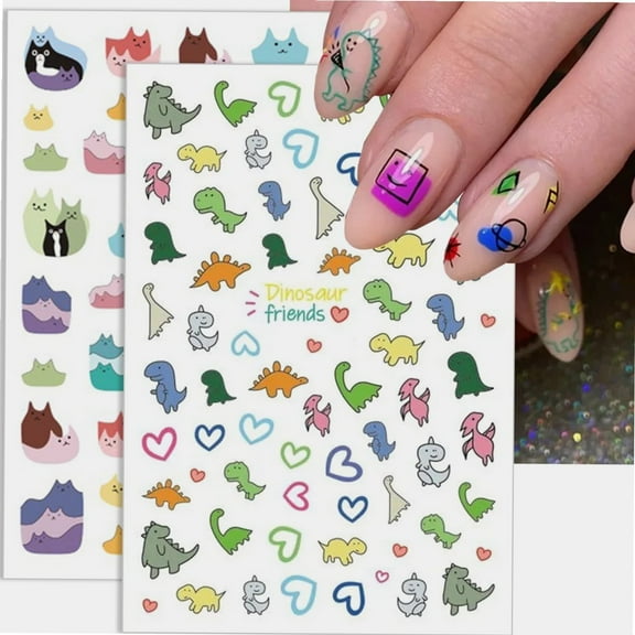 Cartoon Nail Art Stickers Decals Nail Art Supplies 3D Self-Adhesive Cute Dinosaur Cat Unicorn Alien 450  Patterns Nail Designs for Women Girls 8 Sheets (Cartoon)