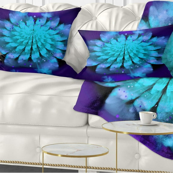 Designart Fractal Blue Spread out Flower - Floral Throw Pillow - 12x20