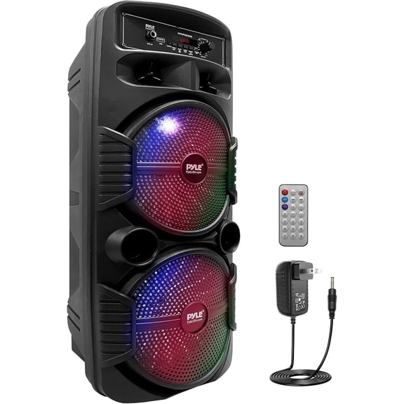 Portable Bluetooth PA Speaker System - 600W Rechargeable Outdoor Bluetooth Speaker Portable PA System w/ Dual 8” Subwoofer 1” Tweeter, Microphone In, Party Lights, USB, Radio, Remote - PPHP2835B