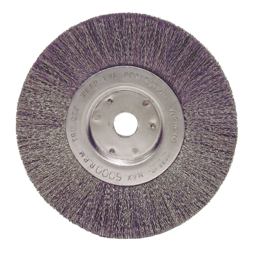 Weiler Narrow Face Crimped Wire Wheel, 6 in D x 3/4 W, .0118 Stainless Steel, 6,000 rpm