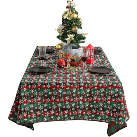 

2 Pack Christmas Tablecloth For Rectangle Tables Plaid Tablecloth With Snowflake Print Polyester Table Cover For New Year Party Coffee Table Dining Table-Green A-140×140cm