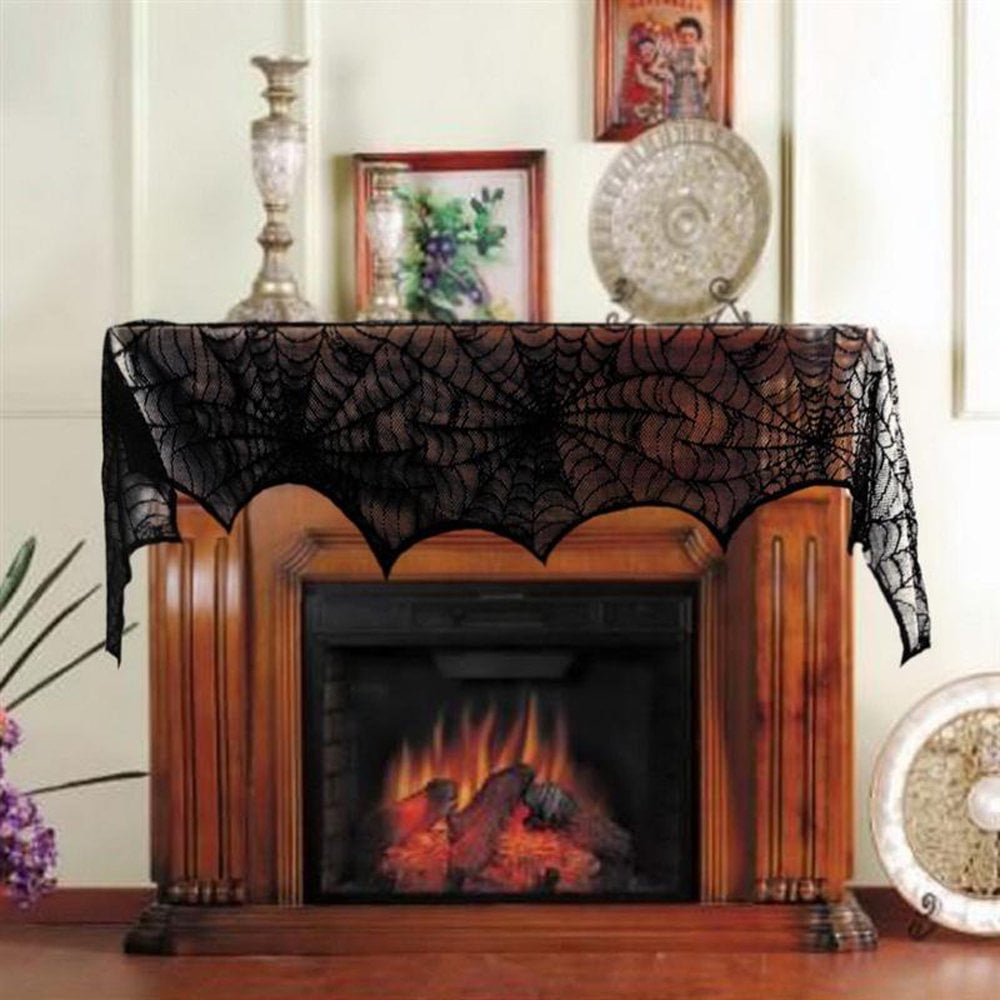 Spider Web Fireplace Scarf Mantle Cloth Door Window Cover Home Halloween Decor 