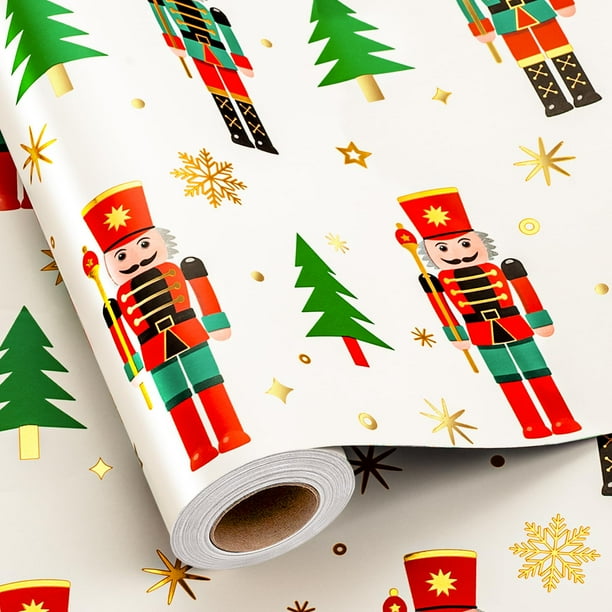 Papel de regalo Yarcony Nutcracker, 43 cm x 10 m, lámina metálica