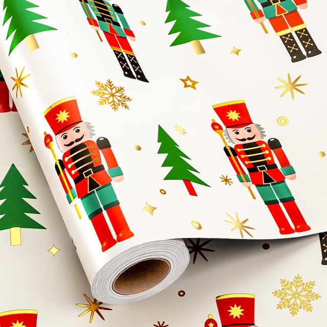 Papel de regalo Yarcony Nutcracker, 43 cm x 10 m, lámina metálica