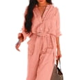 thumbnail image 2 of Skksst Plus Size M-5XL Womens Cotton Linen Buttons Playsuit Pants Belted Jumpsuit, 2 of 4