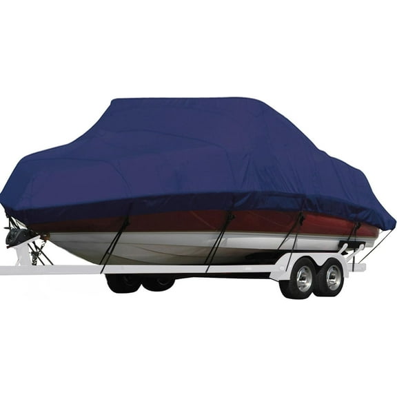 LiTian Waterproof Boat Cover, Solution-Dyed Yarn Marine Grade Cover Fits 14' to 16' ft Bass, V-Hull, Tri-Hull, Fish & Ski, Runabout Bowrider Boats - Heavy Duty Canvas Navy Blue 68" Width