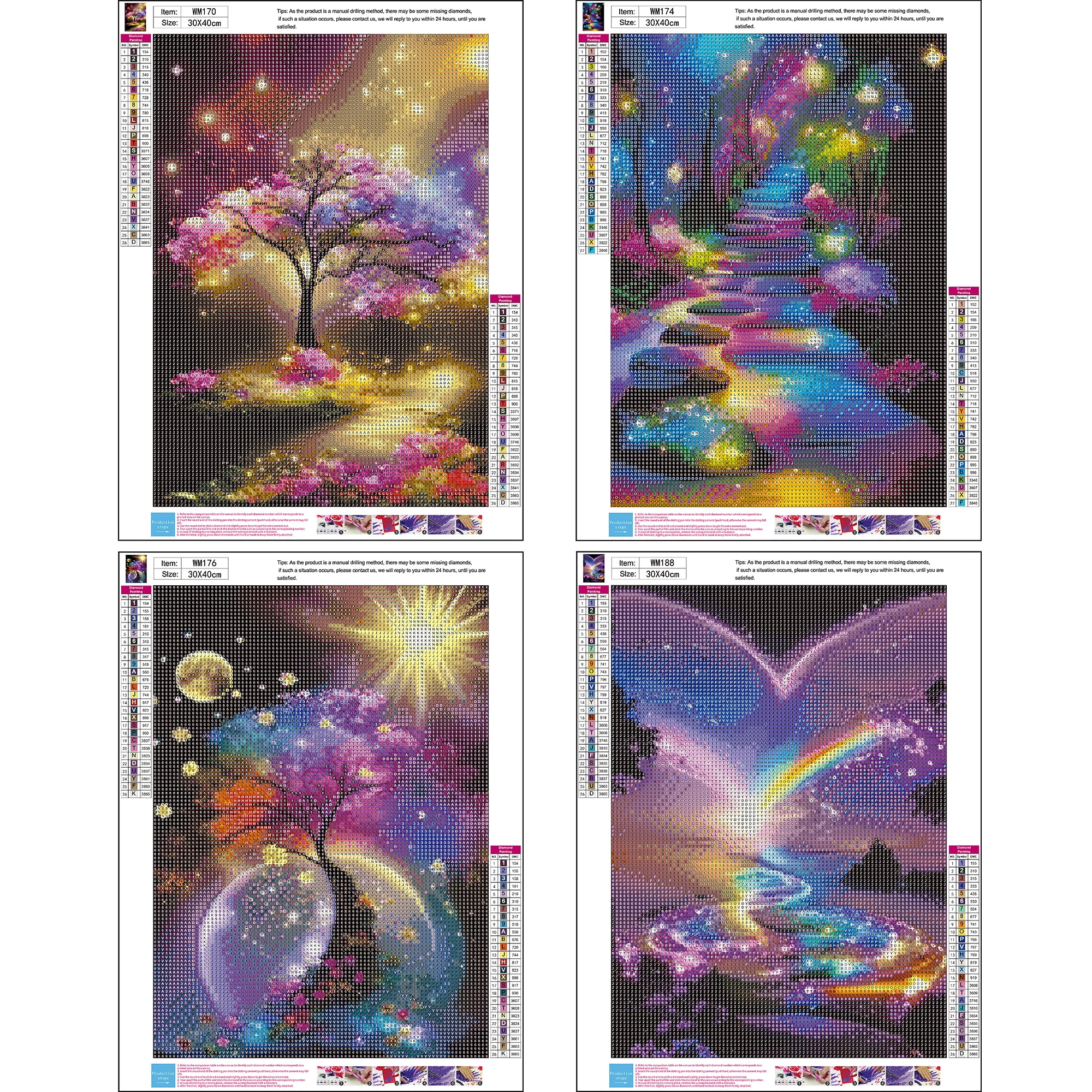 Mosaflare 4-Pack Diamond Art Painting Kits,Trees Art Craft Kits,Full Round Drill,Home Wall and Relaxing 12"×16"