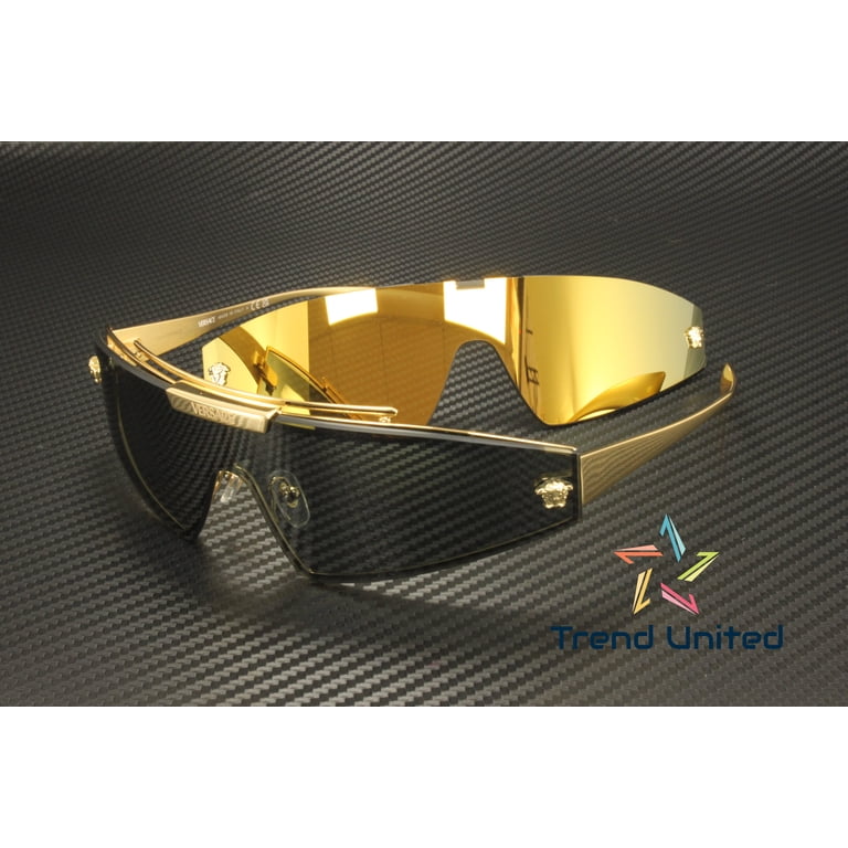 Versace VE 2265 Gold Metal Unisex Shield Sunglasses, Grey Lens