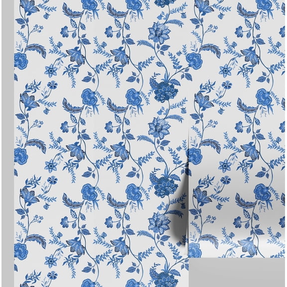 S4Sassy Floral Vine Wallpaper - Asian Style Wall Covering, 25" x 120" Self-Adhesive Wallpaper, Decorative Wall Wrap, Easy DIY Decor For Bedroom, Living Room, Living Spaces - Blue
