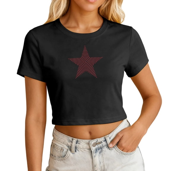 Bibifish Womens T-Shirts Casual Daily Printed Pattern Cropped Tee Shirts Cute Star Print Short Sleeve Summer Trendy Street Style Fashion T Shirts
