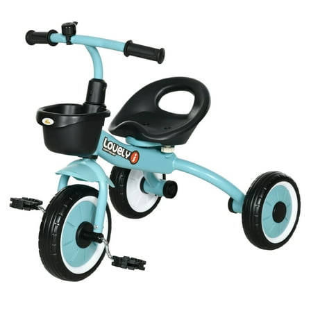 Toddler Tricycle for 2-5 Year Olds, Blue Kids Bike - Adjustable Seat, Basket & Bell, Outdoor Ride On Toys