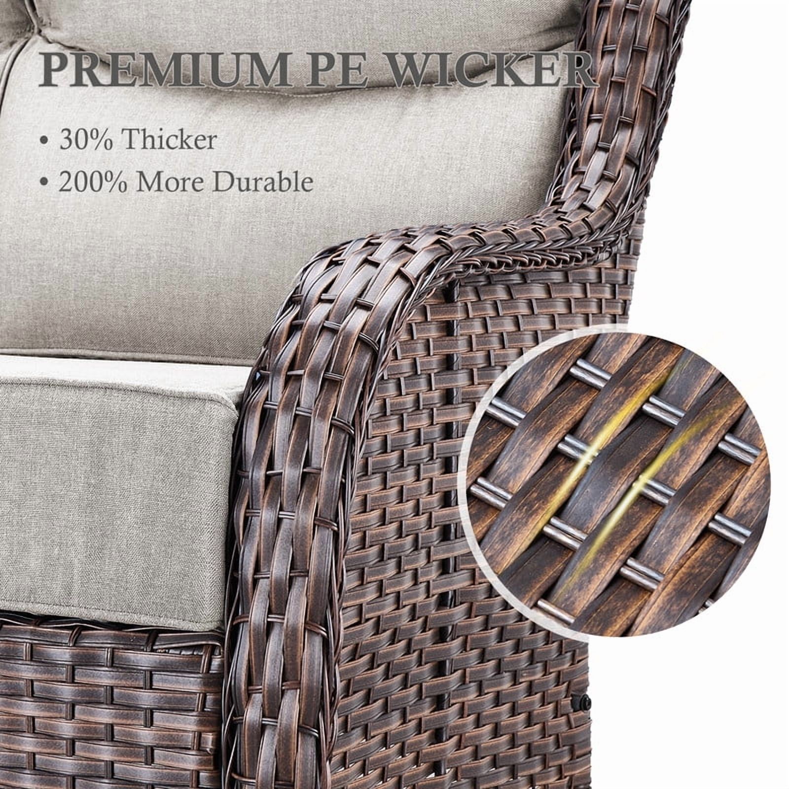 Outdoor Conversation Sets 5-Piece Patio Wicker Rattan Furniture Set with Swivel Rocking Chairs, Ottomans, Side Table and Upgrade 6" Cushions for Balcony Deck Backyard, Beige