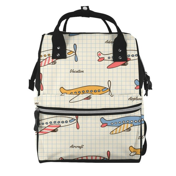 Fuzoiu Striped Vintage Planes Print Diaper Bag Backpack,Baby Essentials Travel Tote,Multi function Waterproof Diaper Bag, Travel Essentials Baby Bag - Unisex