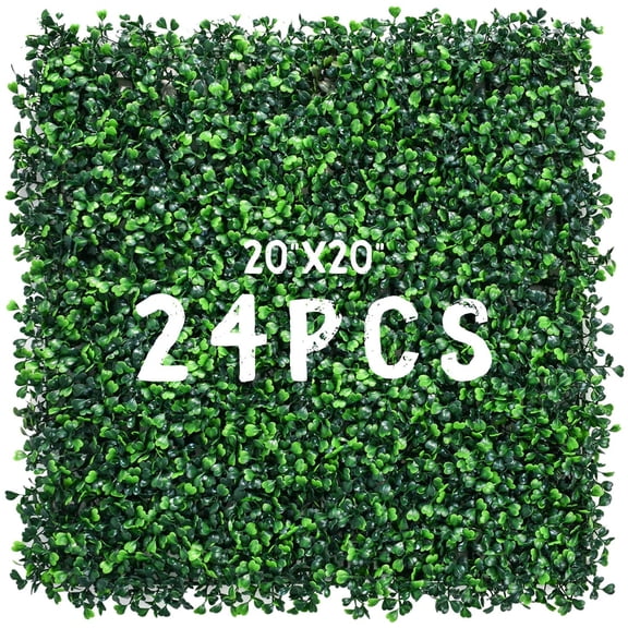 Decwin 24 Pieces 20" X 20" Artificial Grass Wall Backdrop Green Backdrop Wall Greenery Wall Boxwood Panels UV Stable for Indoor Outdoor Decor Garden Fence Backdrop