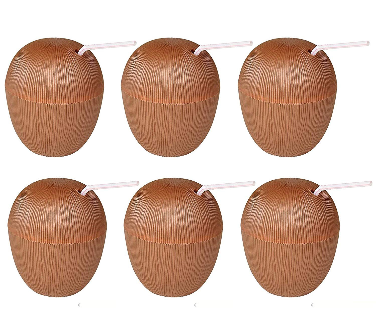 Kidsco Coconut Cup 6 Pieces, 5.5 Inches Cool and Fun Plastic Coconut