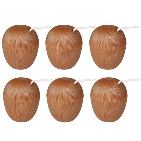 Kidsco Coconut Cup - 6 Pieces, 5.5 Inches Cool and Fun Plastic Coconut Cups For Beachside and Poolside Parties - Perfect for Luau, Tiki and Beach Theme