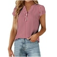 thumbnail image 2 of QATAINLAV Womens V Neck Shirts Tulip Hem Short Sleeve Henley Shirt Chiffon Button Work Tops Fashion Stripe Print T Shirts Summer Casual Tunics Watermelon Red XL Ofertas Relampago de Hoy, 2 of 6