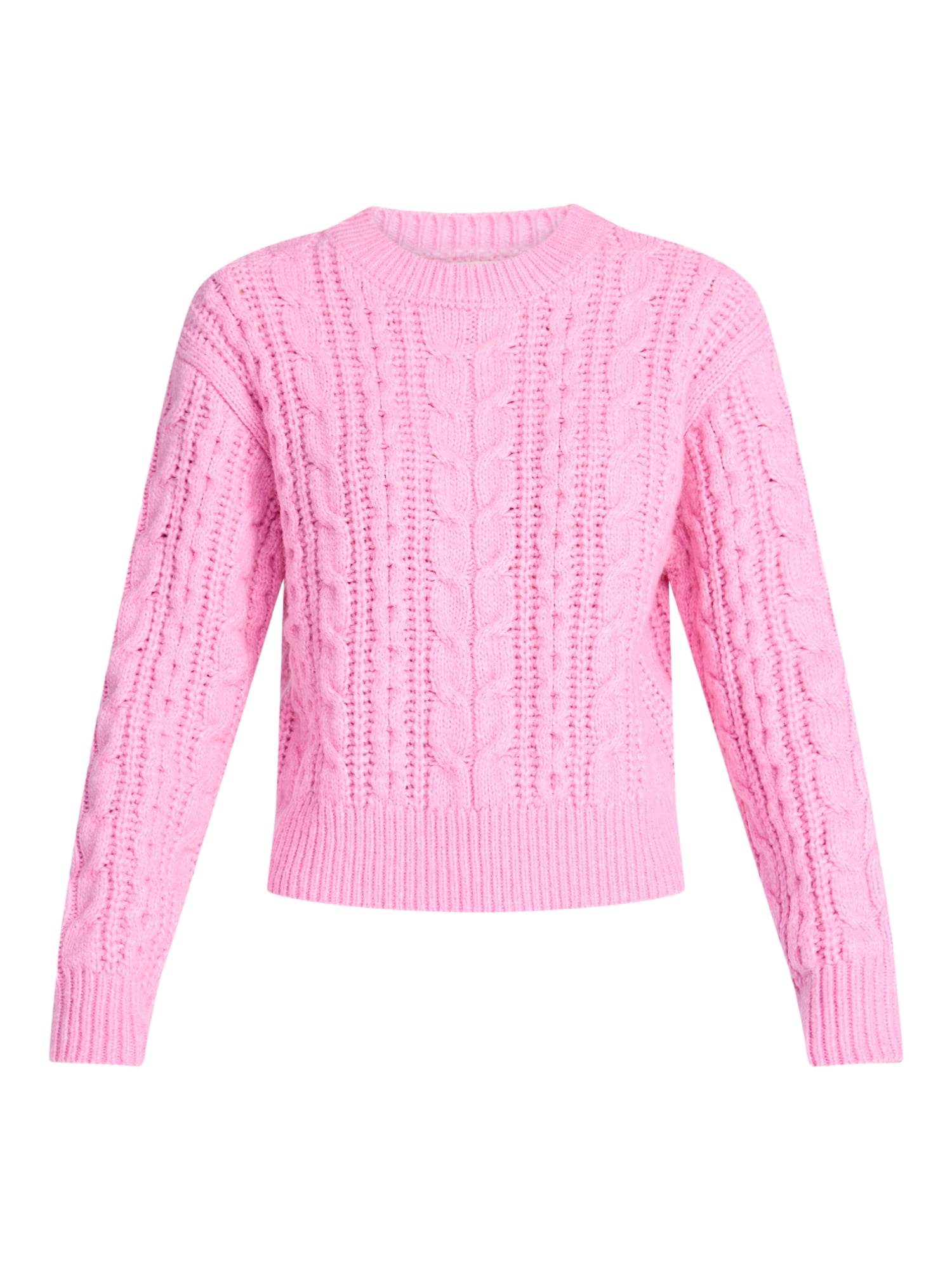 No Boundaries Cable Crewneck Drop Shoulder Sweater, Midweight, Women's XXS-XXL