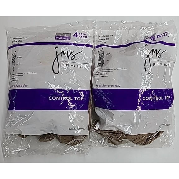 JMS 8 Pair Just My Size 2X Control Top Pantyhose NUDE 89 Reinforced Toe New.