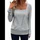 thumbnail image 1 of Tops de Larga con Cuello Cuadrado de Color Liso para Mujer Gris M, 1 of 9