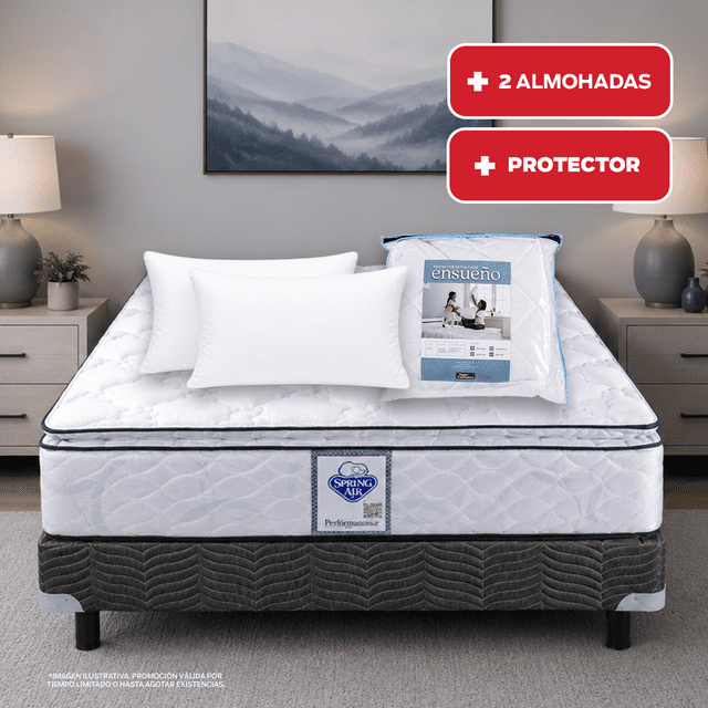 Colchón y Box Matrimonial Spring Air City + 2 Almohadas SC + Protector