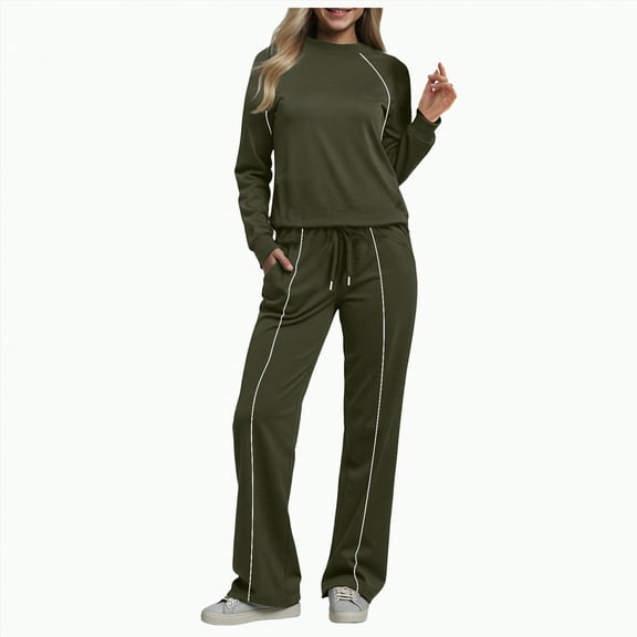 enyan Petite Lounge Sets for Women 2 Piece Lounge Sweat Sets Fall Fashion Matching Sweatsuits Wide Leg Pants Travel Outfit Winter Clothes AG,XXL