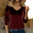 thumbnail image 2 of VISALY Oversized Velvet Tops Dressy Casual V Neck Shirts Loose Fit Long Sleeve Vintage Velour Blouse Tunic Tops Basic Layer Comfortable Soft Tee Shirts for Holiday Party Fall Outfits Wine Xxl, 2 of 8