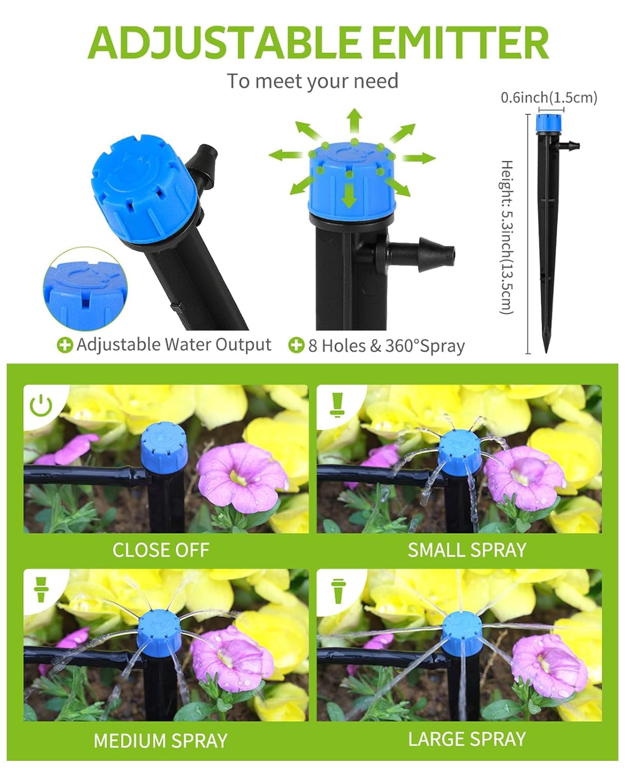 50ft Drip Irrigation Kit Plant Watering System 8x5mm Blank Distribution Tubing DIY Automatic Irrigation Equipment Set for Garden Greenhouse Flower Bed Patio Lawn