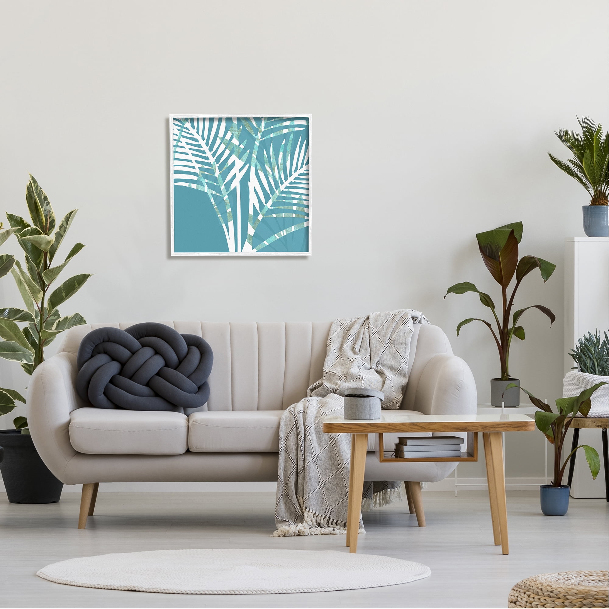Stupell Industries Blue Modern Plant Leaves Botanical & Floral Painting White Framed Art Print Wall Art, 24 x 24
