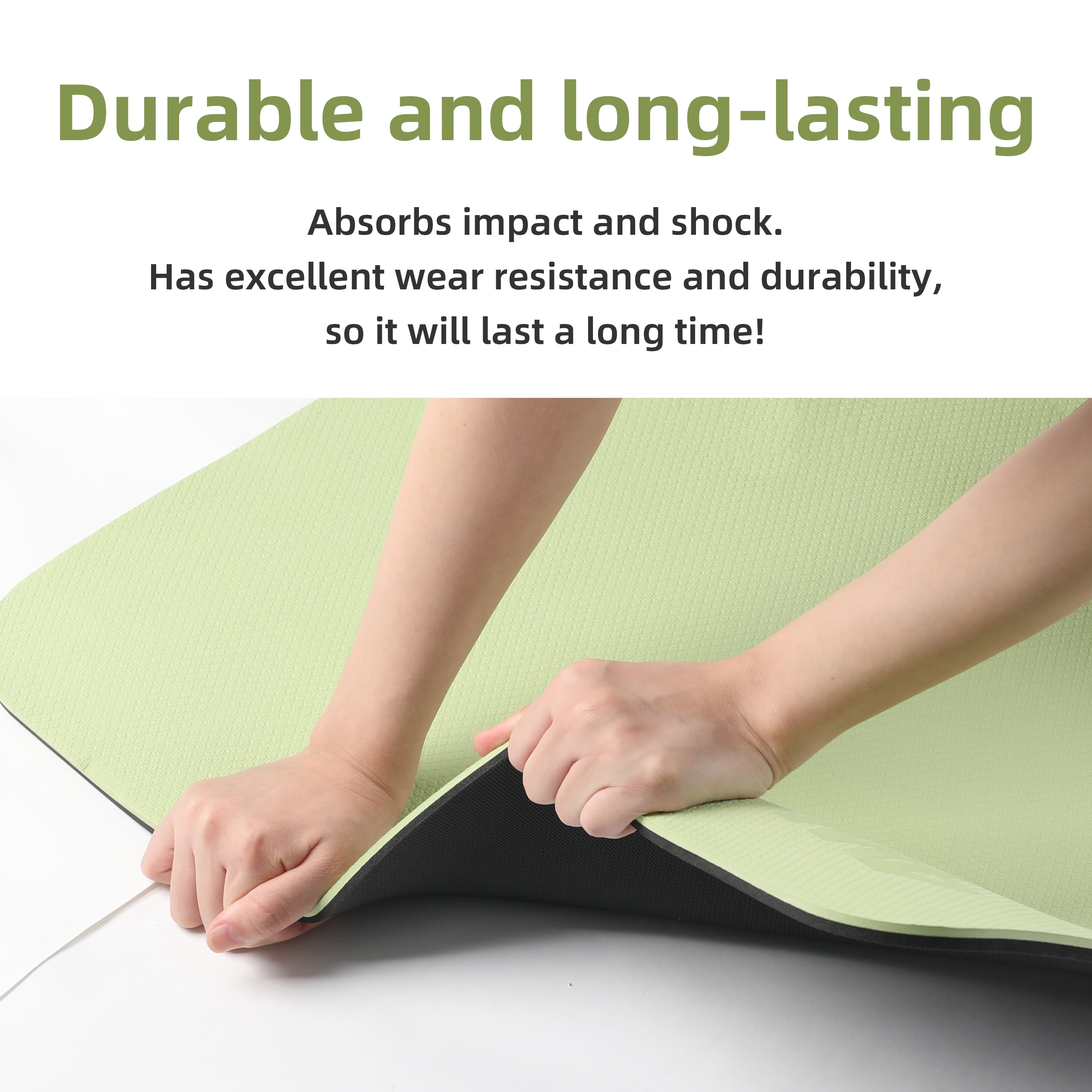 SAHAI 0.4inch Non-Slip Thick Yoga Mat with Strap –Travel & Home Gym Exercise Mat | 72x24 inch(Green+Black)