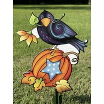 Pumpkin with a Crow on Top Fall Yard Art Decoration