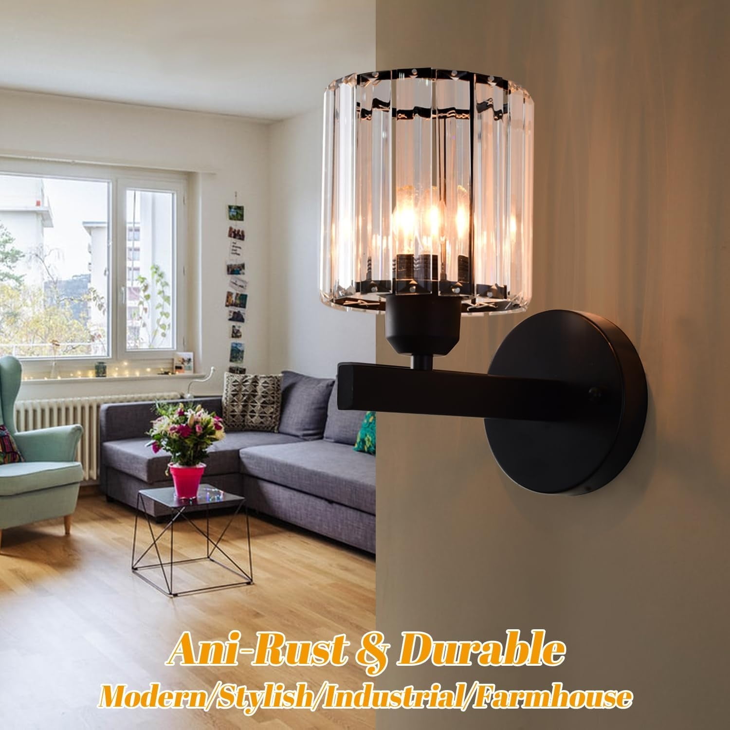 Black Wall Sconces Set of 2, Bathroom Wall Lighting Fixtures Over Mirror, Vanity Light, Modern Glass Shade Wall Lamp Black Indoor Decor for Bedroom Living Room Entryway