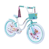 USToyOutlet 20" Cruiser Steel Frame Bicycle Coaster Brake One Piece Crank, White Full cover Chain Guard, Baby Blue Basket, Fenders & Rims, White Tire Kid's Bike - White/Baby Blue