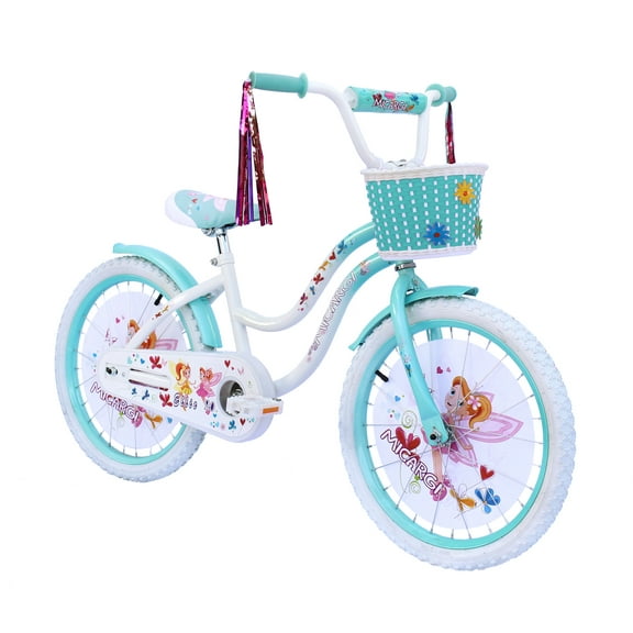USToyOutlet 20" Cruiser Steel Frame Bicycle Coaster Brake One Piece Crank, White Full cover Chain Guard, Baby Blue Basket, Fenders & Rims, White Tire Kid's Bike - White/Baby Blue
