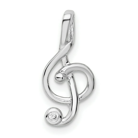 Beautiful Sterling Silver Rhodium-plated CZ Treble Clef Slide