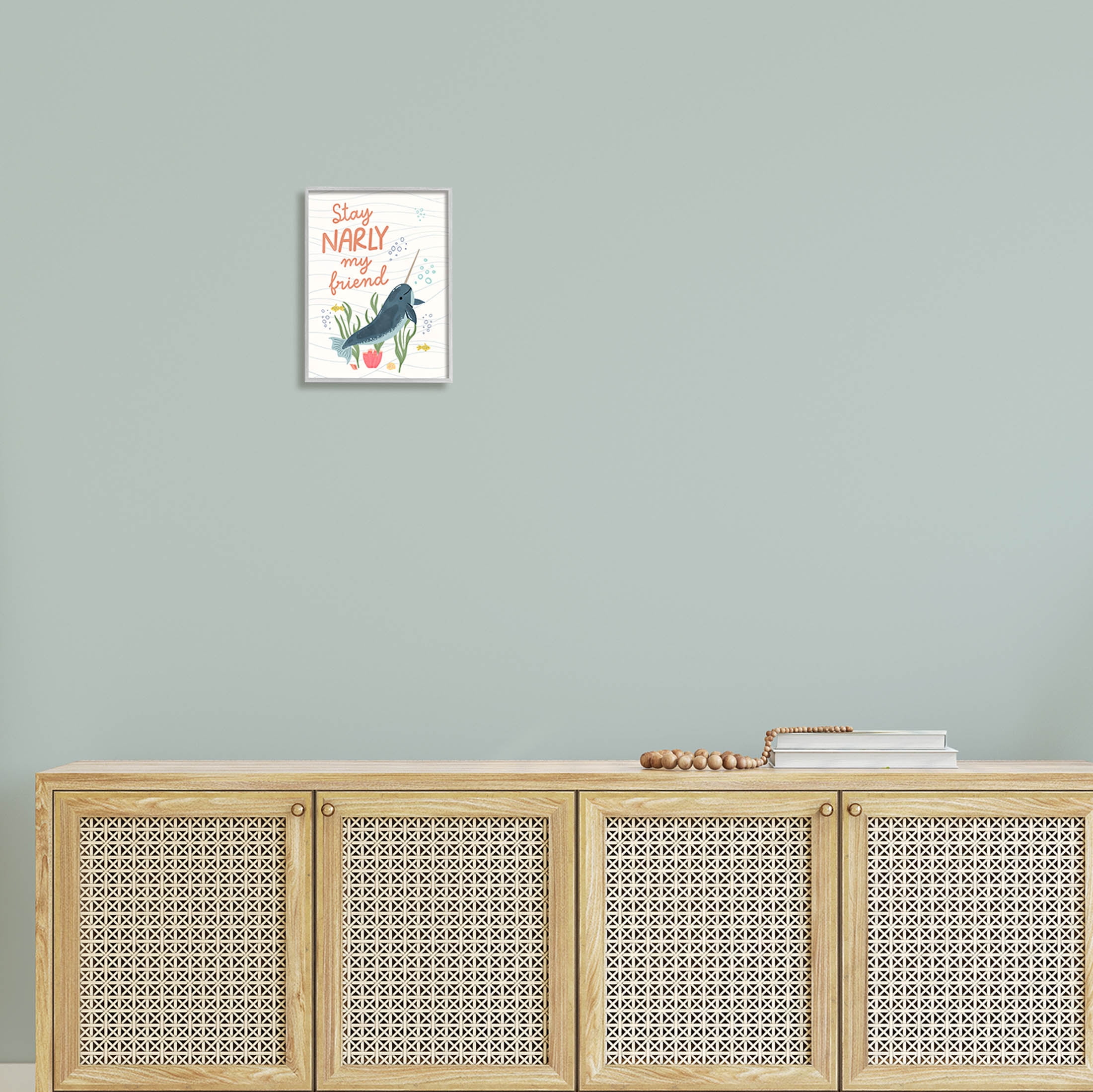 Stupell Industries Stay Narly My Friend Narwhal Graphic Art Gray Framed Art Print Wall Art, Design by Nina Blue