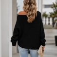 thumbnail image 4 of WULMLEO Women Off Shoulder Wrap Ribbed Knit Sweaters Long Sleeve Loose Cross Front Pullover Tops Black S, 4 of 6