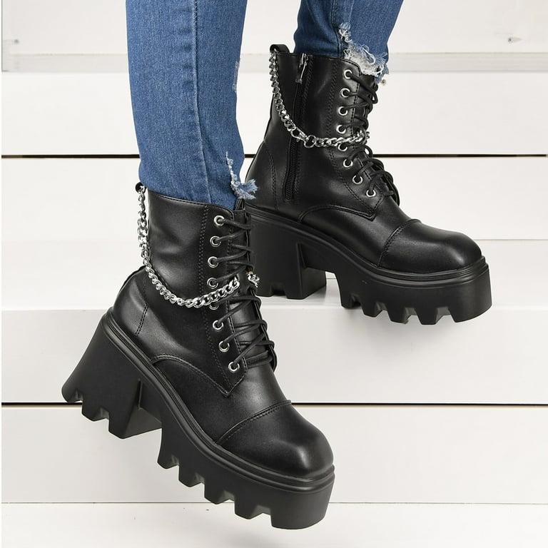 CBGELRT Hiking Boots for Women British Fashion Leather High Heel