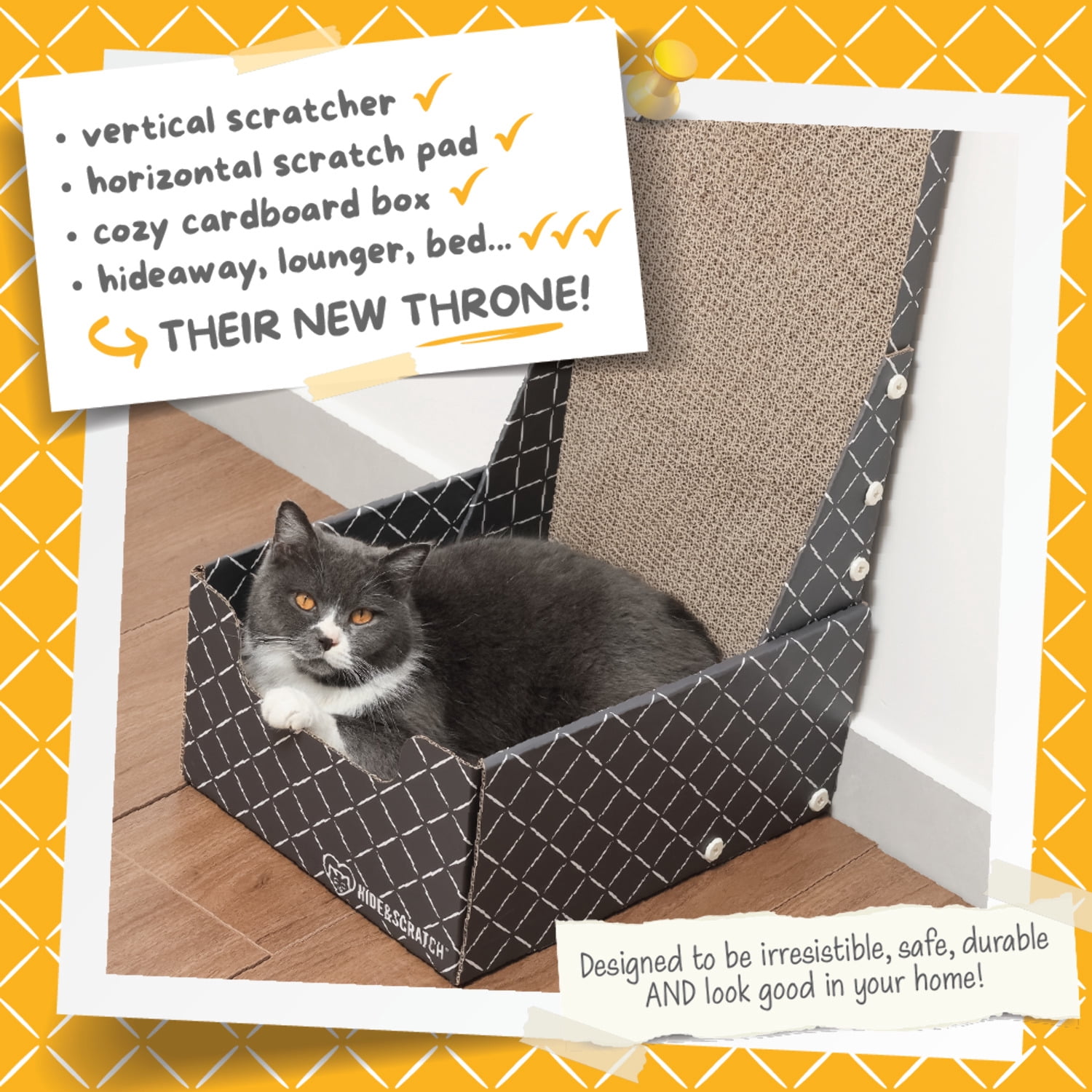 26" L Shaped Cat Scratcher Box and Cat Bed with Double-Sided Cardboard Cat Scratch Pad