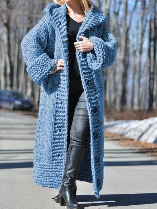 Women Winter Warm Hooded Knit Sweater Cardigan Coat Long Sleeve Outwear Jacket