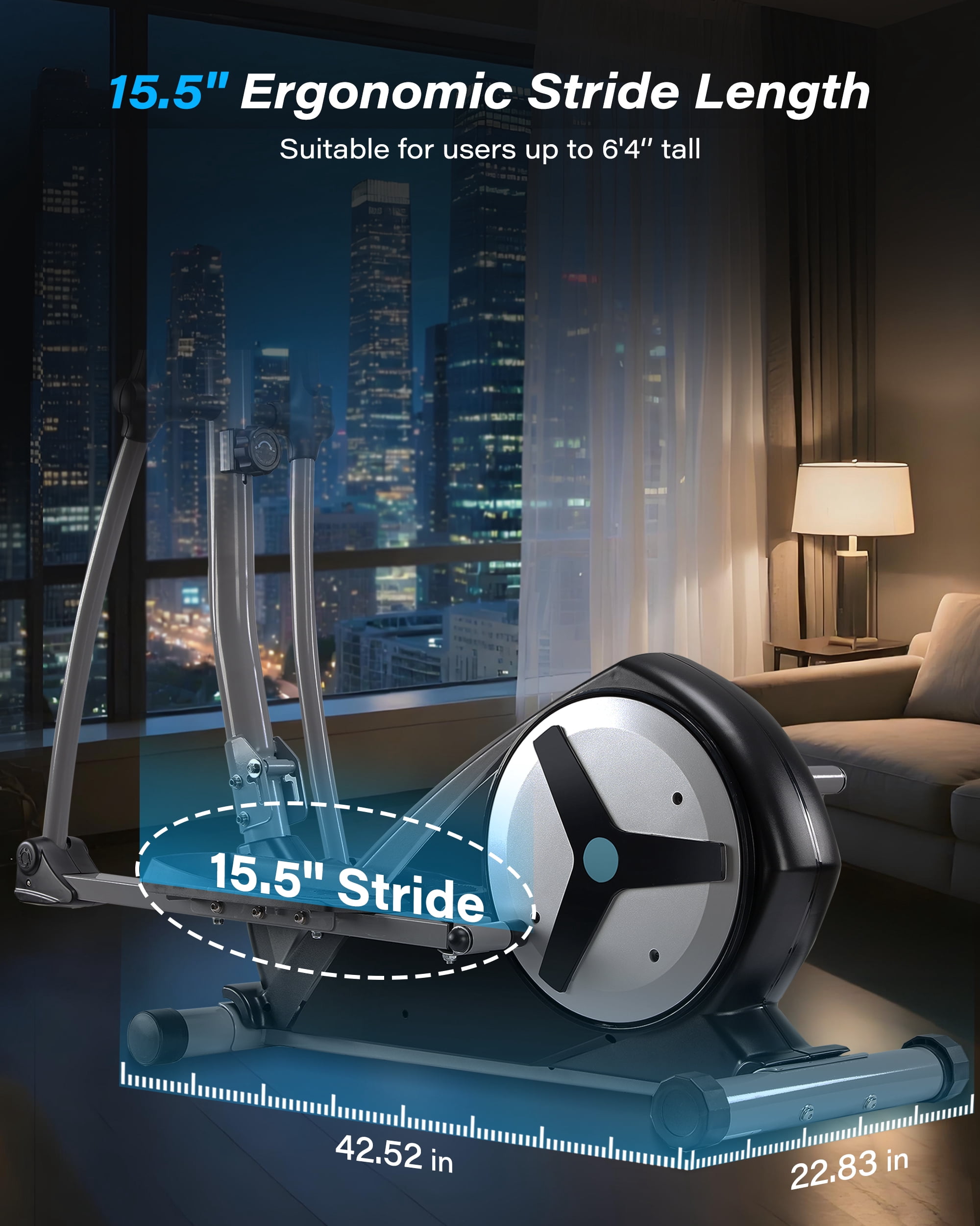 Elliptical Exercise Machine with 16 Resistance Levels, Hyper-Quiet Magnetic Elliptical Machine for Home with 15.5" Stride, 350LBS Loading Capacity, Backlit LCD Monitor, App Bluetooth