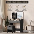 thumbnail image 3 of TROPOW Vanity Desk with LED Light Mirror and Storage Stool, Small LED Vanity with Chair, Small Makeup Vanities Set for Girls Women,Pure Black, 3 of 9