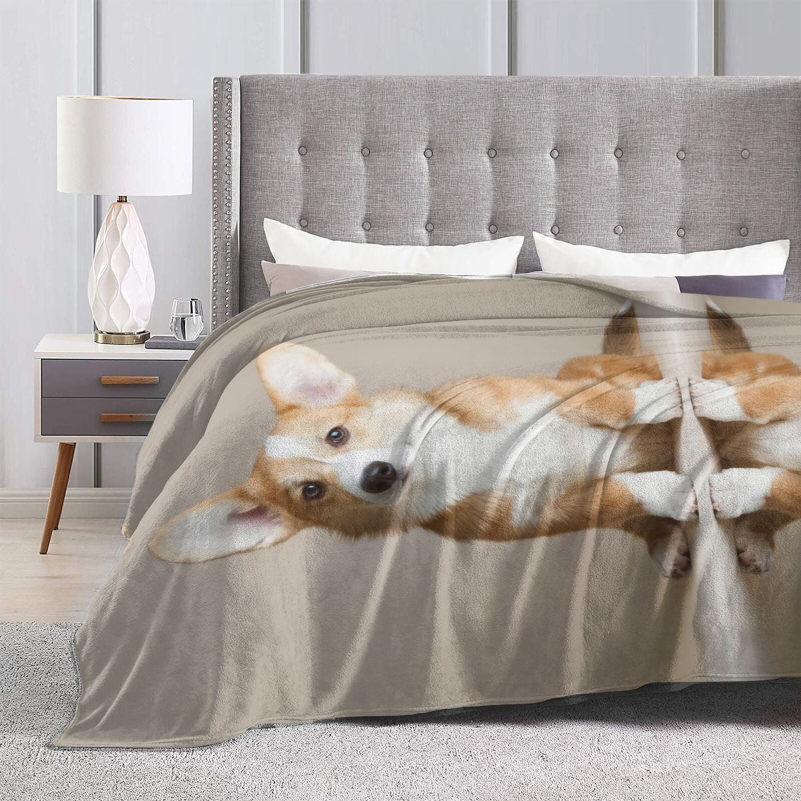Wijzvio Corgi Dog Throw Blanket Soft Fuzzy Fleece Blanket For Couch Bed Living Room Decoration 60"X50"