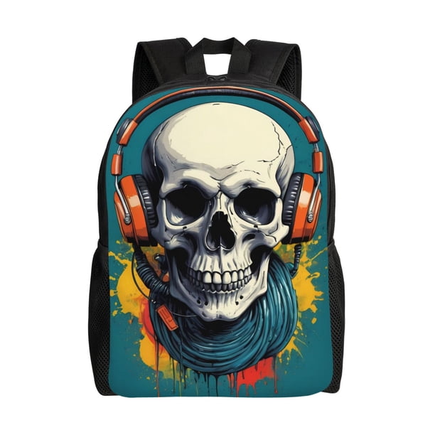 Disketp Modern Hip-Hop Skull Mochila Unisex de Apertura Lateral Completa, Mochila para Laptop para Escuela, Trabajo y Viajes